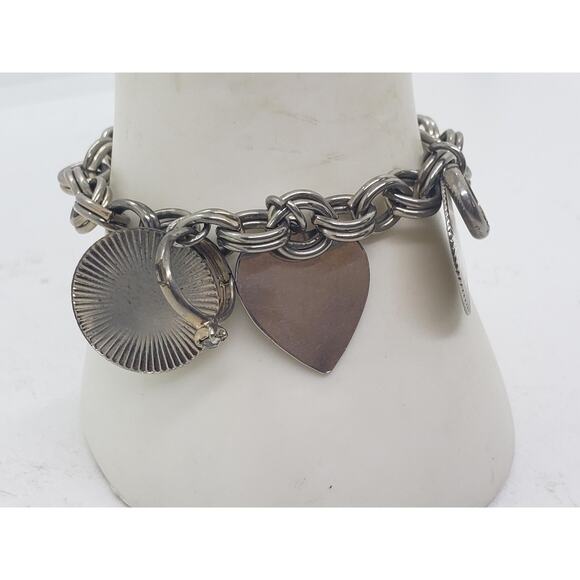 Vintage Chunky Charm Bracelet Heart Ring Charm Wedding Anniversary Engravable - Picture 10 of 12